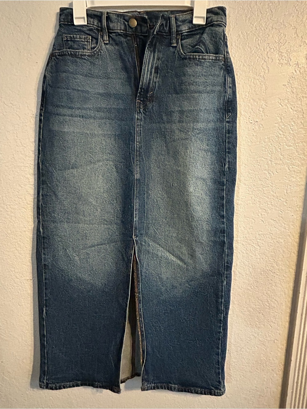 a.n.a Mid-Blue Denim Maxi Skirt with Center Front Slit